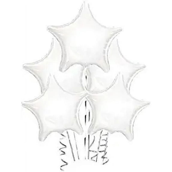 PMU 22 Inch Star Mylar Balloon White Pkg/5