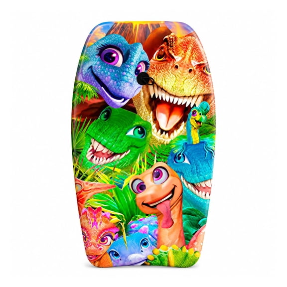 PMU 26 Inch Dino Paradise Printed Bodyboard - Lightweight Wrist Leash Slick Bottom Boogie Board for Beach, Sea & Pool - Surfing Board for Kids, Teens & Adults Wave Conditions Pkg/1