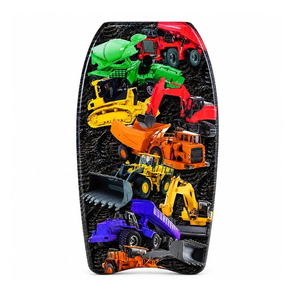 PMU 26 Inch Excavators Printed Bodyboard - Lightweight Wrist Leash Slick Bottom Boogie Board for Beach, Sea & Pool - Surfing Board for Kids, Teens & Adults Wave Conditions Pkg/1