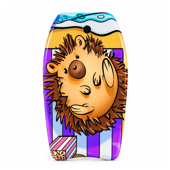 PMU 26 Inch Hedgehog Printed Bodyboard - Lightweight Wrist Leash Slick Bottom Boogie Board for Beach, Sea & Pool - Surfing Board for Kids, Teens & Adults Wave Conditions Pkg/1