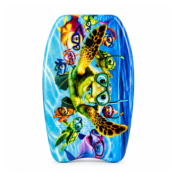 PMU 26 Inch Sea Turtles and Fishes Printed Bodyboard - Lightweight Wrist Leash Slick Bottom Body Board for Beach