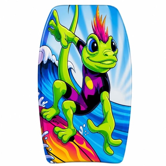 PMU 33 Inch Lizard Printed Bodyboard - Lightweight Wrist Leash Slick Bottom Boogie Board for Beach, Sea & Pool - Surfing Board for Kids, Teens & Adults Wave Conditions Pkg/1