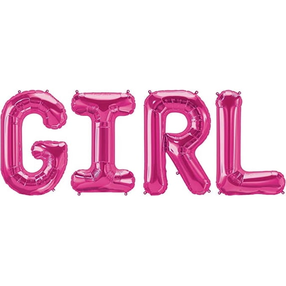PMU 34-Inch "GIRL" Phrase Letters Mylar Balloons, Magenta (4/Pkg) Pkg/1