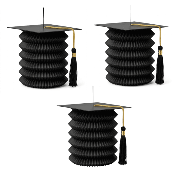 PMU 3Pcs Black Graduation Cap Paper Lanterns, Graduation Decoration, Hanging Paper Decoration, Grad Party Décor