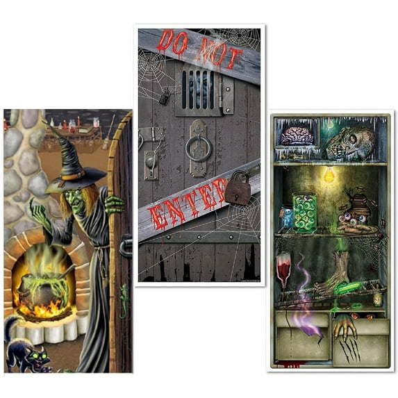 PMU 3pc Multi-Pack Door Covers - Halloween Witch Door Covers - Witch Halloween Banner - Witch Decoration Outdoor - Witch Halloween Decorations Indoor Outdoor - Front Door Cover for Spooky Season
