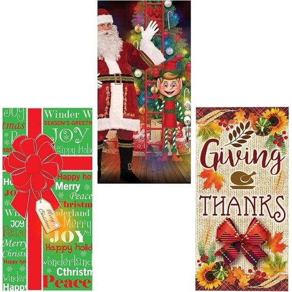 PMU 3pc Multi-Pack Door Covers -Thanksgiving Decoration - Thanksgiving Door Cover - Thanksgiving and Christmas Door Covers (84370, 76226, 111-86639) (3/pkg)Pkg/1