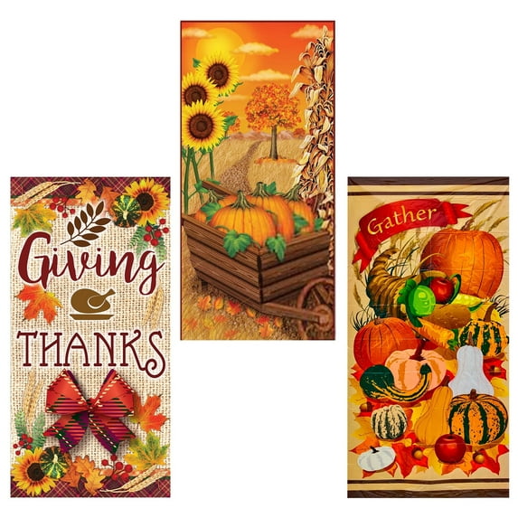 PMU 3pc Multi-Pack Door Covers - Thanksgiving Door Covers - Thanksgiving Banner - Front Door Cover for Thanksgiving