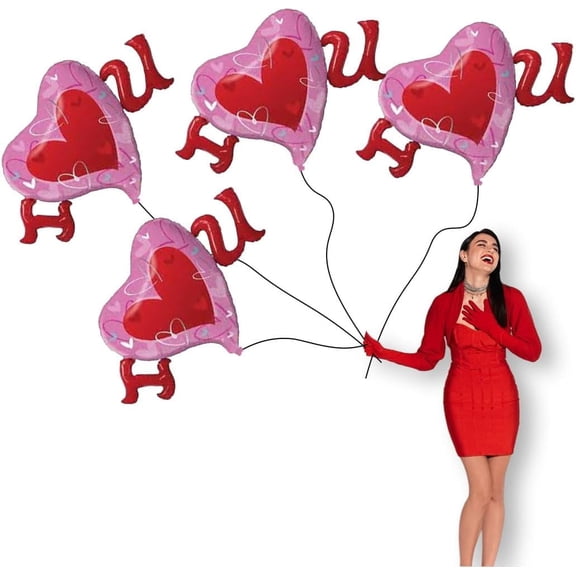 PMU 4 Pieces 46 Inches Valentine's Day Balloons, Heart Balloons, Red Balloons Valentines Day Foil Balloon, Heart Shaped Balloons, Love Balloons For Proposal, Wedding & Engagement (4/Pkg)