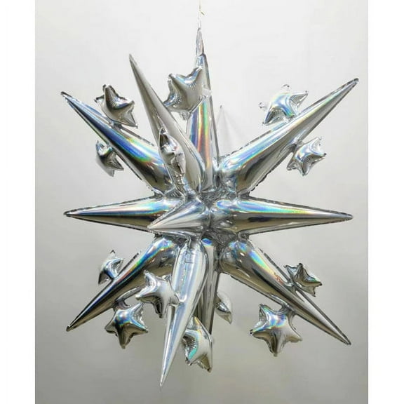 PMU 42 Inch Star Burst Galaxy Silver Mylar Balloon Pkg/5