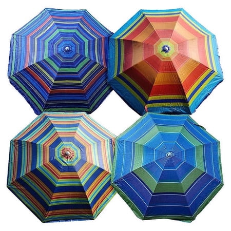 PMU 6 Ft Multi Stripes Beach Umbrella with Silver lining UPF 50+ Multi-Color Beach Umbrellas 4pcs Assorted Colors Pkg/4