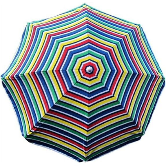 PMU 6 Ft Multi Stripes Beach Umbrella with Silver lining UPF 50+ Multi-Color Beach Umbrellas Blue, Red and Yellow