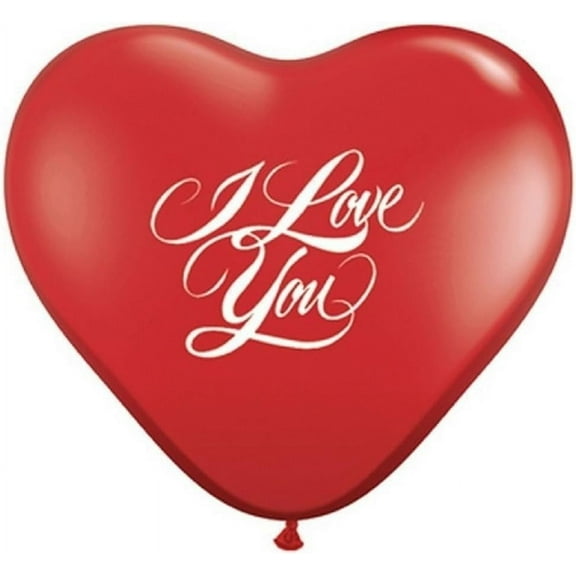 PMU 6 Inch Heart Shape Qualatex Ruby Red I Love You Script Latex (25/Pkg) Pkg/1