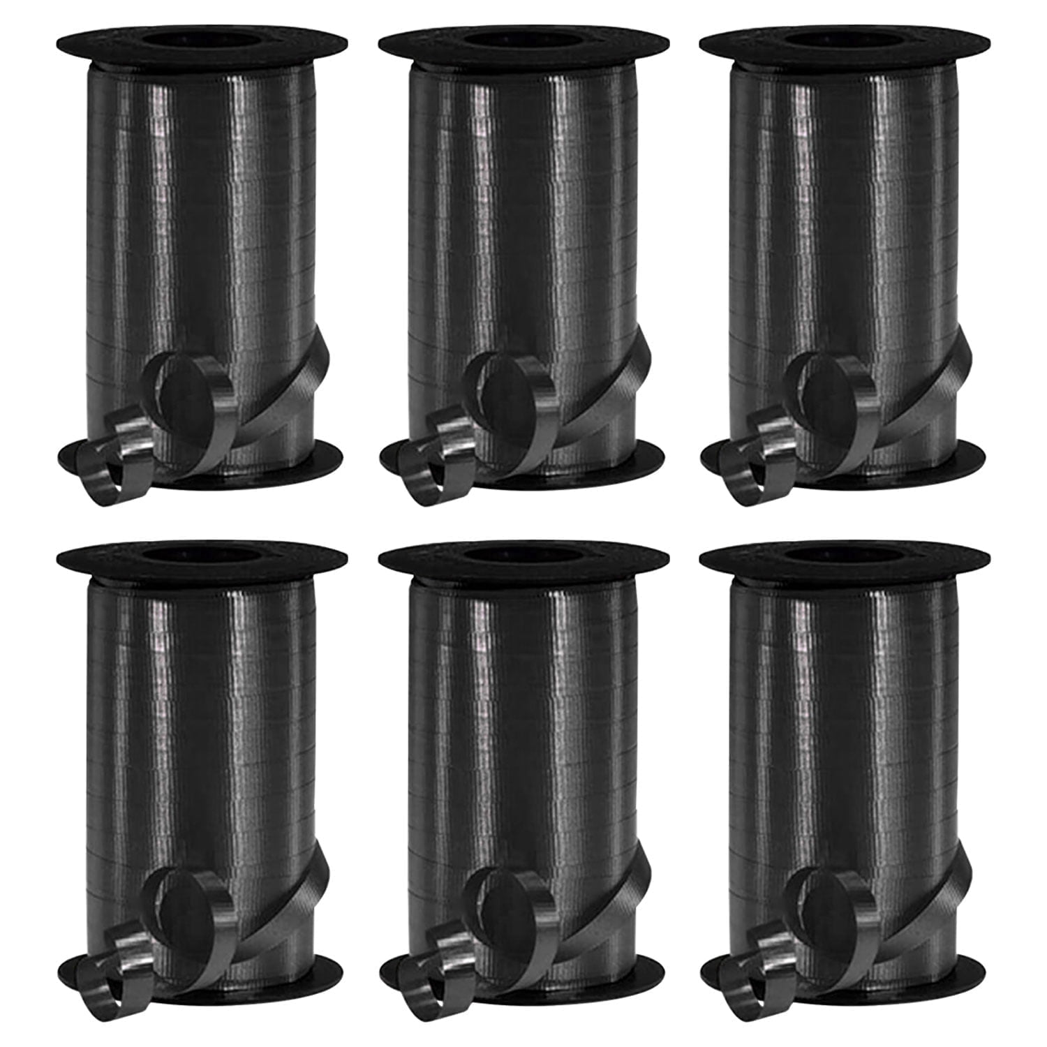 PMU 1500 Yards x 3/8in Black Crimped Curling Ribbon String for Gift Wrapping Ribbon Balloon String Birthday Celebration Party Presents Decor, Festival Art Craft Accessories (6-250 Yard Rolls)