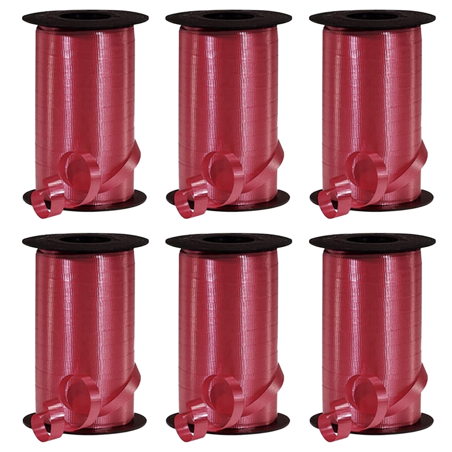 PMU 1500 Yards x 3/8in Burgundy Crimped Curling Ribbon String for Gift Wrapping Ribbon Balloon String Birthday Celebration Party Presents Decor, Festival Art Craft Accessories (6-250 Yard Rolls)