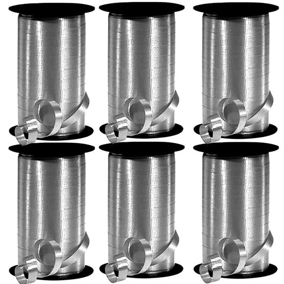 PMU 6 Pcs Curling Ribbon Silver - Crimped Texture Curling Ribbons for Gift Box Wrapping, Florist Flowers, Birthday Party Decorations, Festival Art Craft & Christmas Décor - 3/8 Inch X 250 Yards