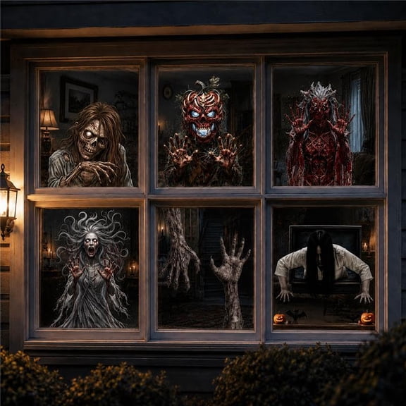 6 Sheets Halloween Window Clings High-Definition Window Decals Party Decor
