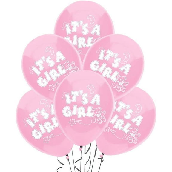 PMU Baby Shower Balloons 11 Inch It's a Girl Baby Pink Latex Pkg/12