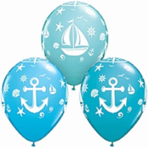 PMU Balloons 11 Inch Nautical Sailbot and Anchor Blue Latex Balloons (12/Pkg) Pkg/1