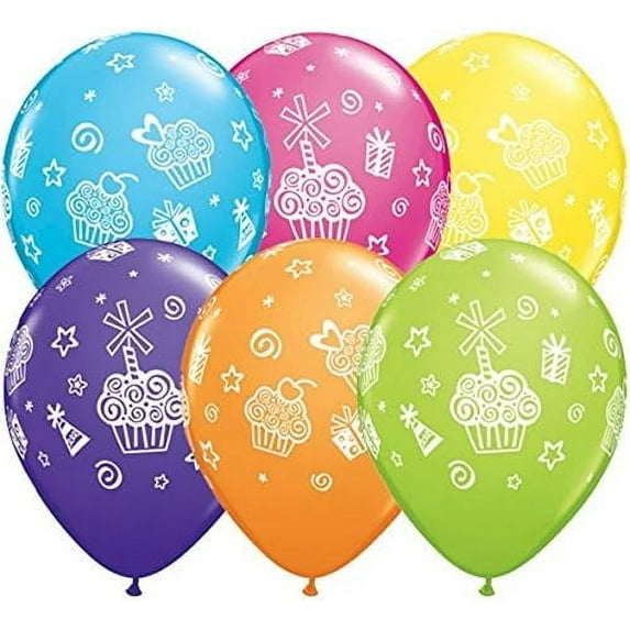 PMU Balloons 11 Inch Party Cupcakes and Presents in Assorted Colors Latex Balloons (50/Pkg) Pkg/1