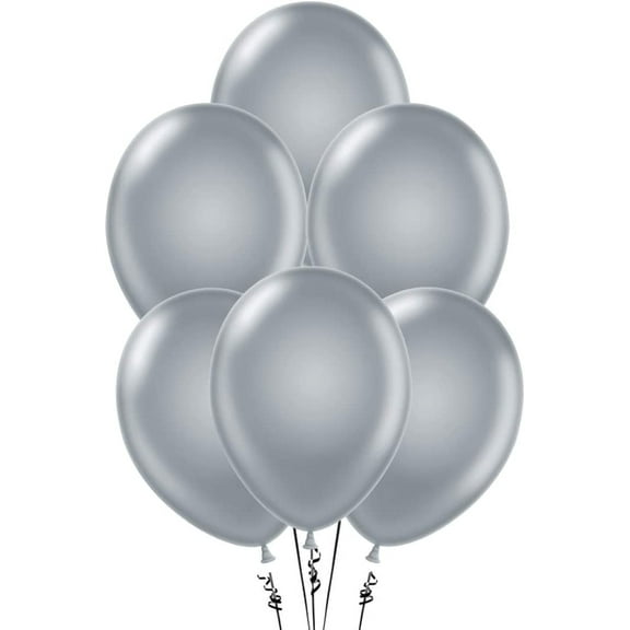PMU Balloons 17 Inch PartyTex Metallic Silver Premium Helium Quality Latex Balloons for Photo Shoot, Wedding, Baby Shower, Birthday Party and Event Decoration Pkg/12