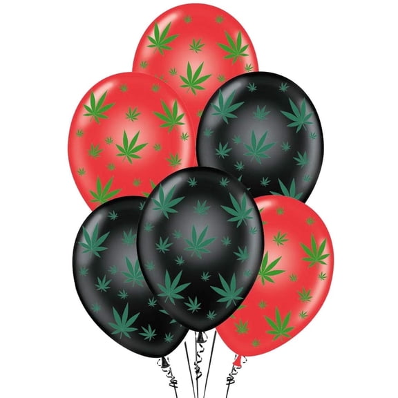 PMU Balloons PartyTex 11in Premium Red and Black with All-Over Print Green Leaves Pack of 50