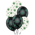 thumbnail image 1 of PMU Balloons PartyTex 11in Premium White and Black with All-Over Print Green Leaves Pack of 12, 1 of 7