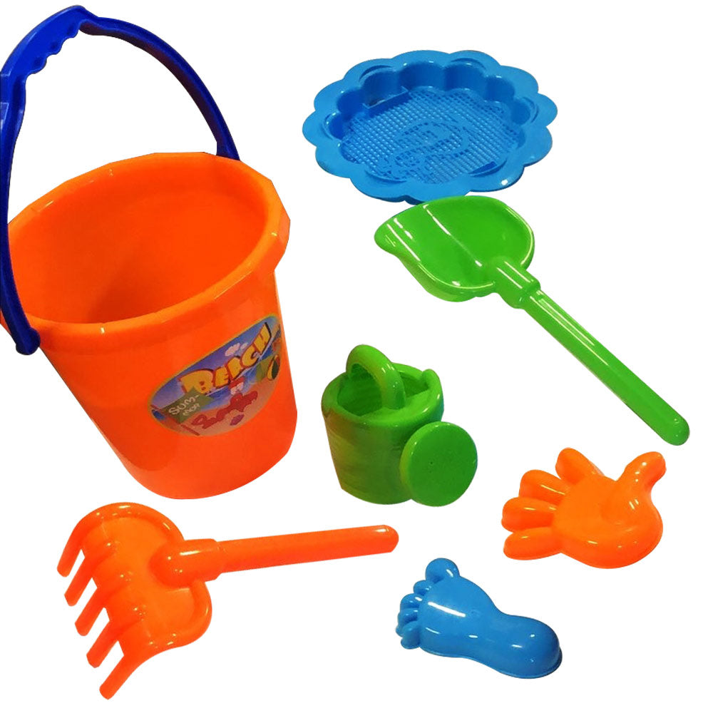 PMU Beach Sand Toy Set 7 pcs Includes Beach Molds, Beach Bucket, Mini