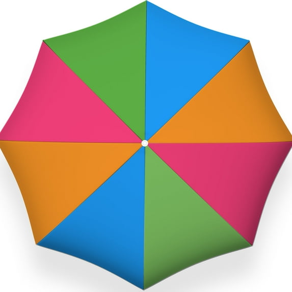 PMU Beach Umbrella 6 feet Opens to 72 inches Multicolor Beach Parasol with Carrying Sleeve for Beach, Patio and Outdoor Sun Protection Polyester Orange, Lime Green, Hot Pink and Medium Blue
