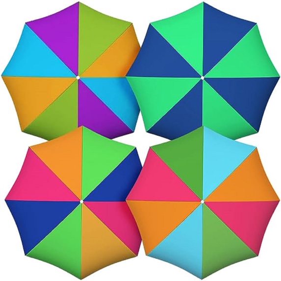 PMU Beach Umbrella 6 feet Opens to 72 inches Multicolor Beach Parasol with Carrying Sleeve for Beach, Patio and Outdoor Sun Protection Polyester 4 Assorted Colors (4/pkg) Pkg/1