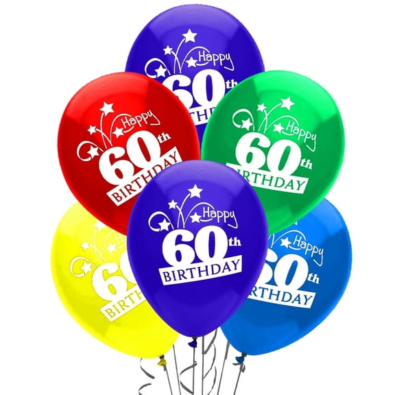 PMU Birthday Balloons 12 Inch Happy 60th Birthday Shooting Stars Assorted Latex Pkg/100