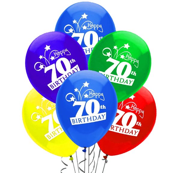 PMU Birthday Balloons 12 Inch Happy 70th Birthday Shooting Stars Assorted Latex Pkg/100