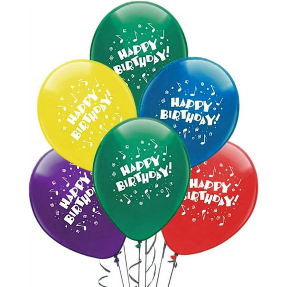 PMU Birthday Balloons 12 Inch Happy Birthday Musical Royal Rich Crystal Assortment Latex Pkg/12