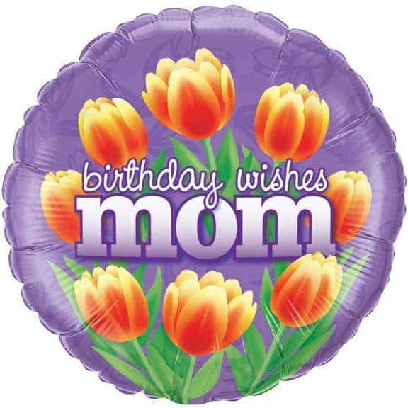 PMU Birthday Wishes Mom Tulips 18 Inch Mylar-Foil Balloon Pkg/10