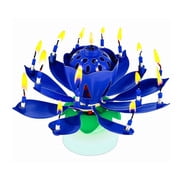 PMU Birthdays Lotus Flower Musical Birthday Candle Spinning Birthday Cake Decoration Blue pkg/1