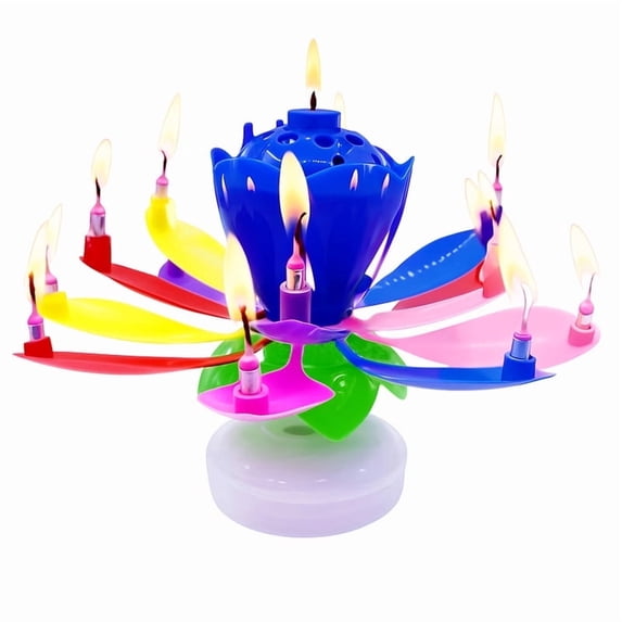PMU Birthdays Lotus Flower Musical Birthday Candle Spinning Birthday Cake Decoration Multi-Color pkg/1