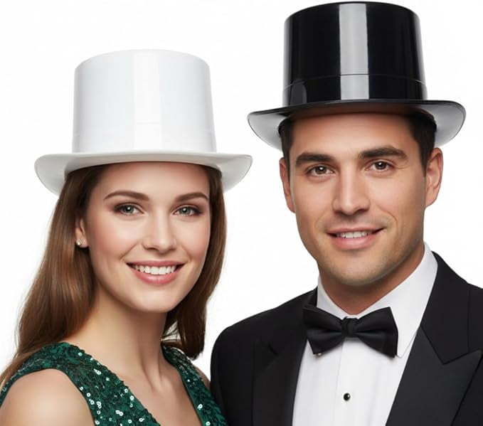 PMU Black & White Plastic Top Hat Set, 12 Pieces Party Accessory