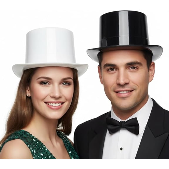 PMU Black & White Plastic Top Hat Set, 12 Pieces Party Accessory