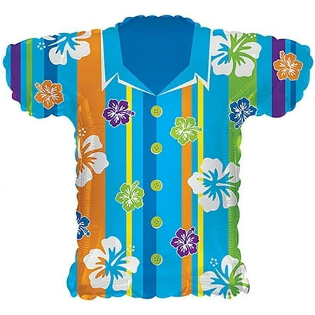 PMU Blue Hawaiian Shirt Shape-A-Loon 23 Inch X 22.5 Inch Mylar Balloon Pkg/5