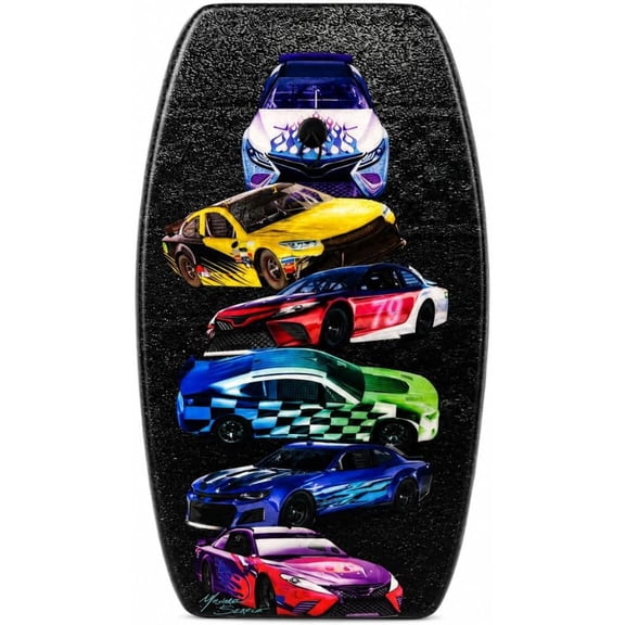 PMU 33-Inch Cars Bodyboard with Wrist Leash for Beach & Pool - Surfing Board for Kids, Teens & Adults Wave Conditions Pkg/1