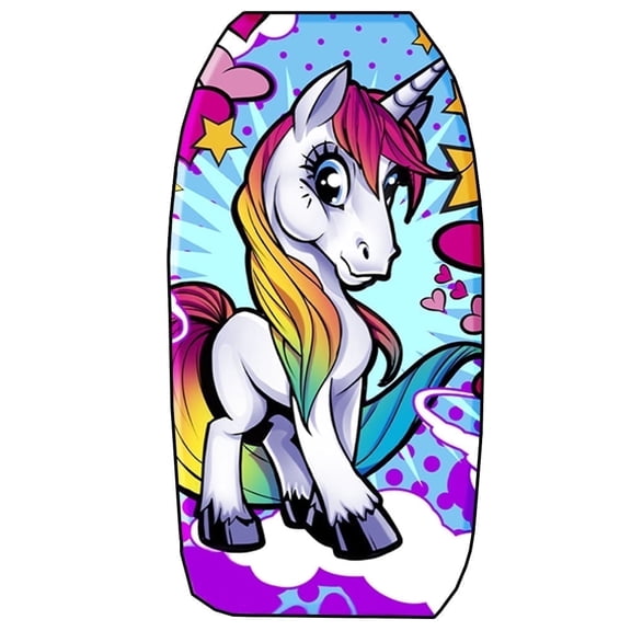 PMU 33 Inch Unicorn Printed Bodyboard - Lightweight Wrist Leash Slick Bottom Boogie Board for Beach, Sea & Pool - Surfing Board for Kids, Teens & Adults Wave Conditions Pkg/1