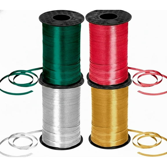 PMU 6000 FT 4 Rolls Christmas Curling Ribbon Hunter Green, Red Gold & Silver; Holiday Party Crafts Supplies, Birthday, Festival Art & Christmas Décor Each Roll 3/16" X 500 Yards
