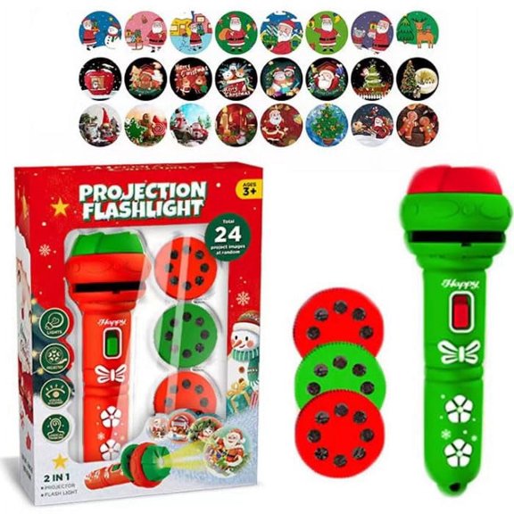 PMU Christmas Flashlight Projector for Kids, 24 Different Christmas Tree Santa Claus Christmas Image Projection Toys for Christm Home Birthday Party Light Pkg/3