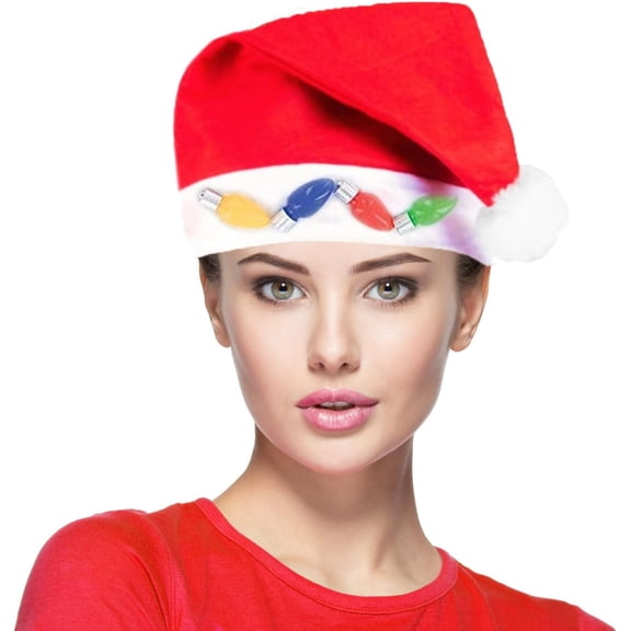 PMU Christmas Light Up Santa Hat Red/White with Jumbo Retro Bulbs, XL Celebration Christmas Costume Party Accessories Props and Party Supplies for Plays, Festivals, Photo Shoots (1/Pkg) Pkg/1