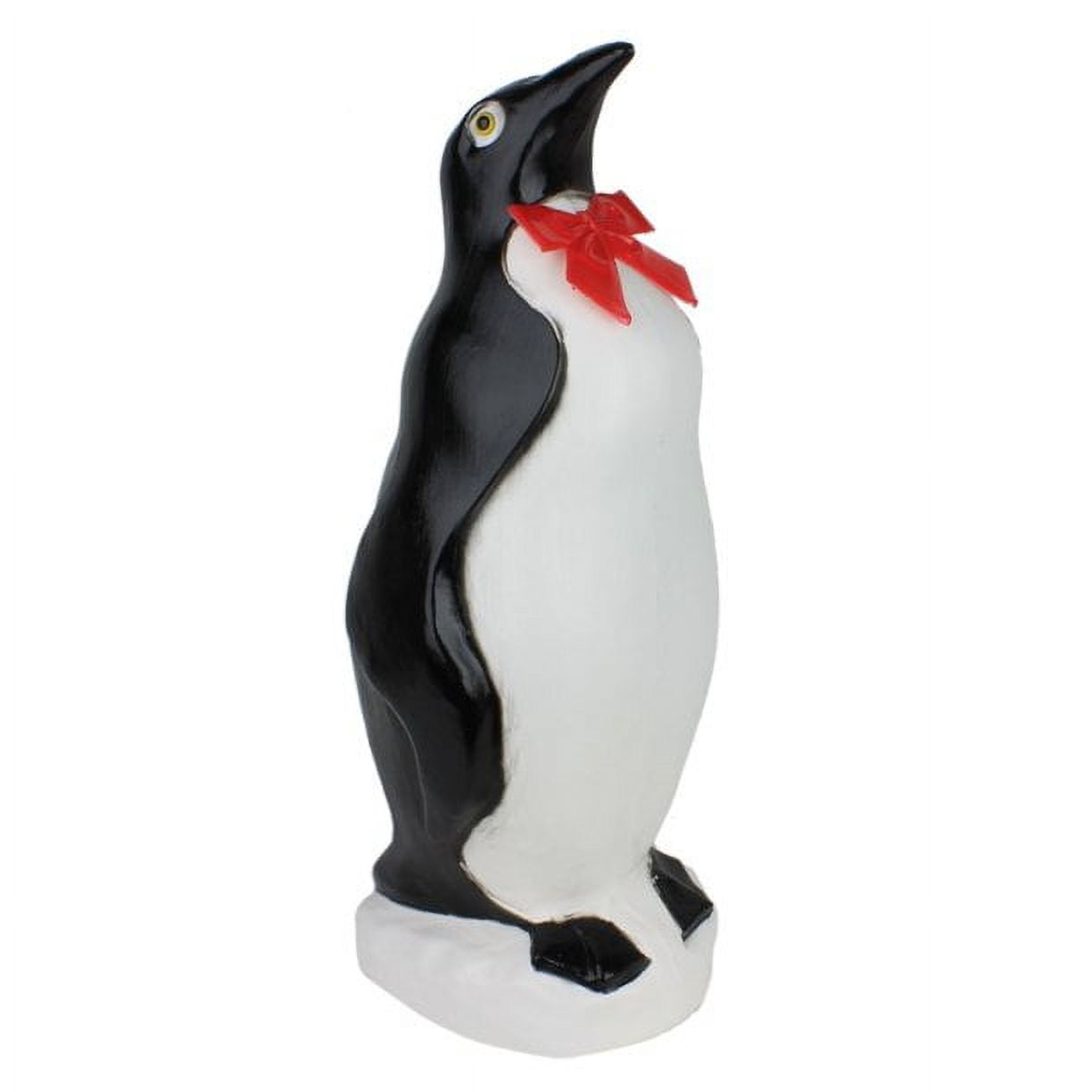 22-Inch Black and White Plastic Penguin with Red Bow Light-Up Figurine