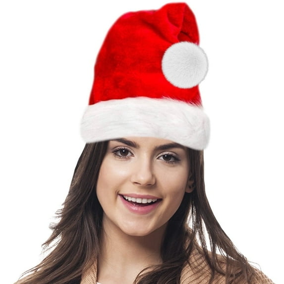 PMU 12Pc Christmas Celebration Costume Party Accessories Velvet Plush Professional Quality Santa Hat Red
