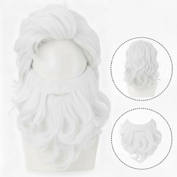 PMU Christmas Santa White Wig and Short Beard 1 Set for Men - Christmas Costume Accessories - Costumes, Plays, Festivals, Photo Shoots- Props & Party Supplies - White