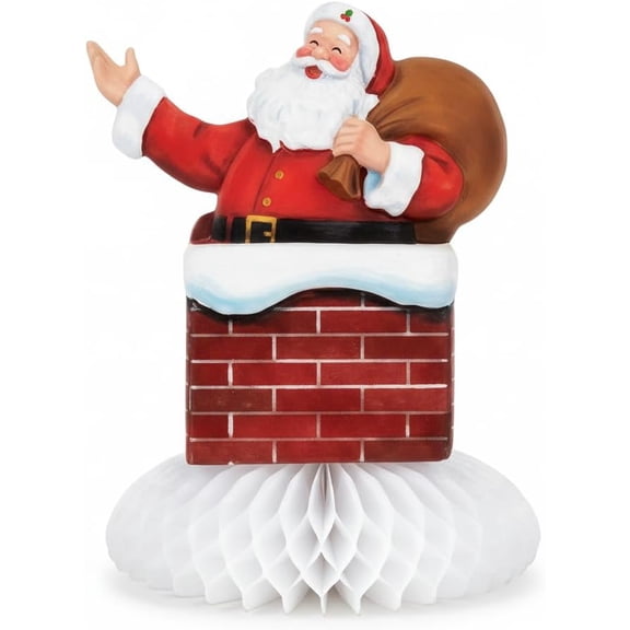PMU Christmas Santa in Chimney Centerpiece 1pc Tissue Table Centerpiece 10 Inch Perfect Christmas Party Décor