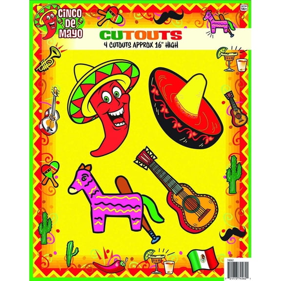PMU Cinco de Mayo 4pcs per Set Cut Out Party Accessories and Decorations (1/Pkg) Pkg/1
