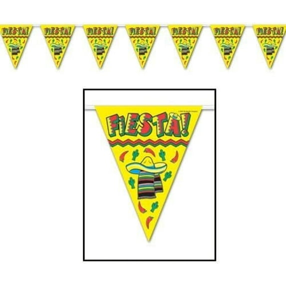 PMU Cinco de Mayo "FIESTA!" Yellow Pennant Banner 10in x 144in Hanging Party Decoration Accessory (1/pkg)Pkg/1