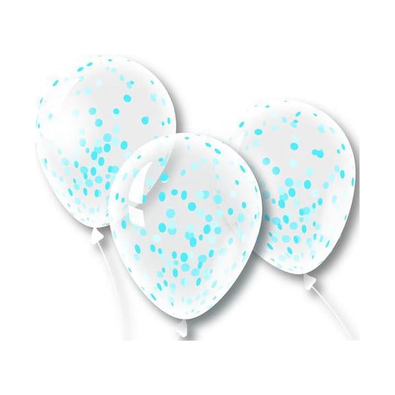 PMU Confetti Balloons 12 Inch Clear Latex Balloons with Blue Asst Confetti (3/Pkg) Pkg/6